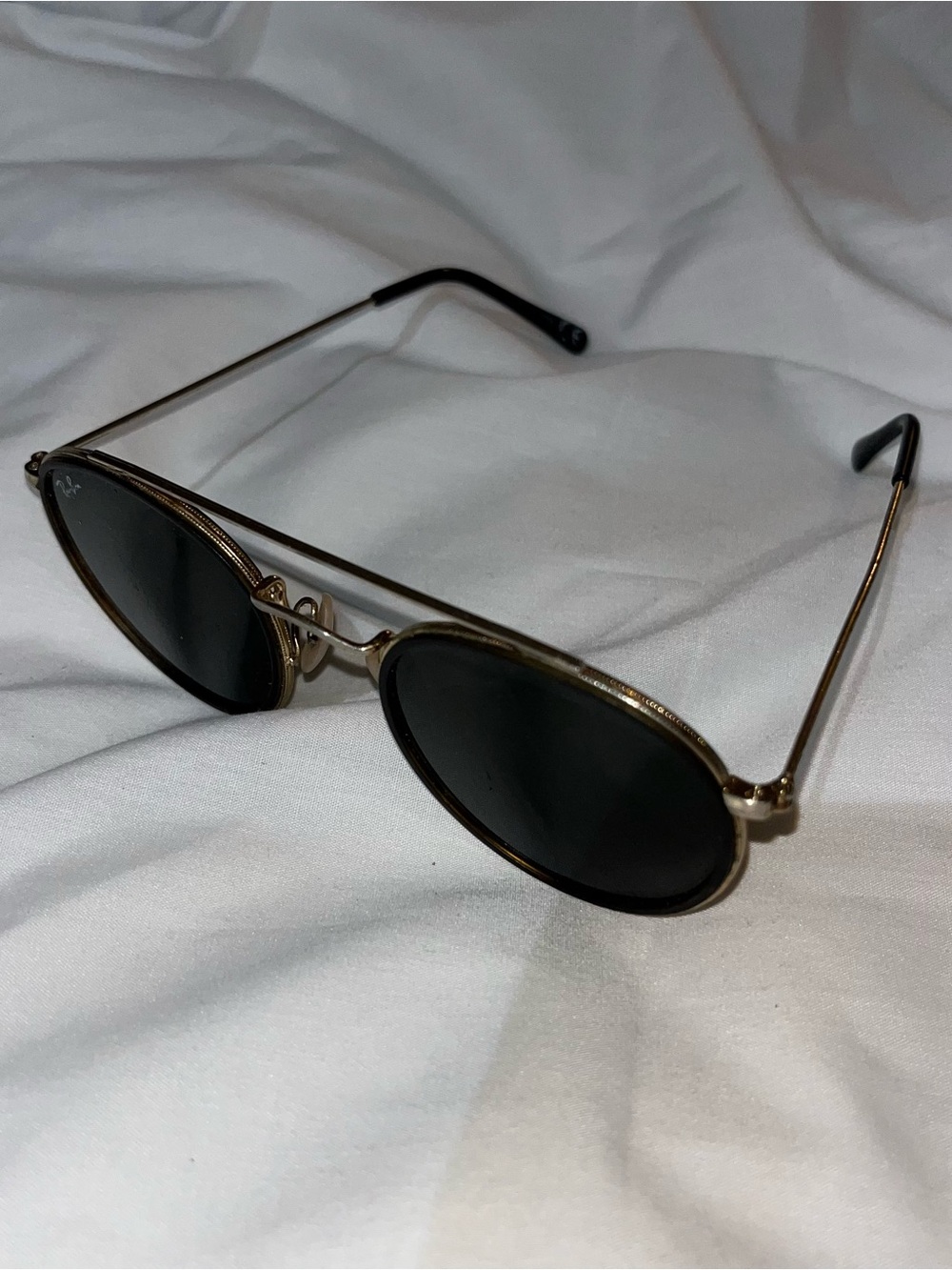 RayBans Gold Frame Black Lens Round Sunglasses - Men